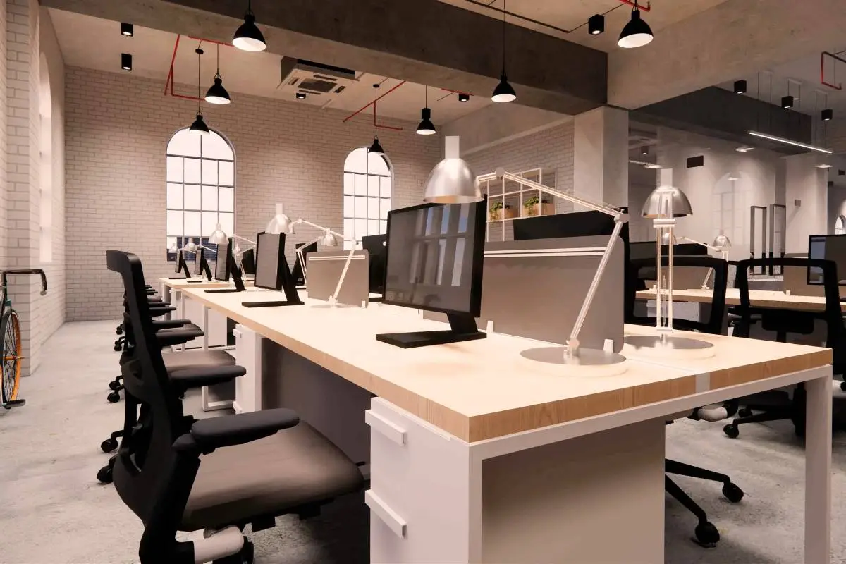 Interior Empty Modern Loft Office open space modern office footage.Modern open concept Lobby and reception area meeting room design.3d Rendering .